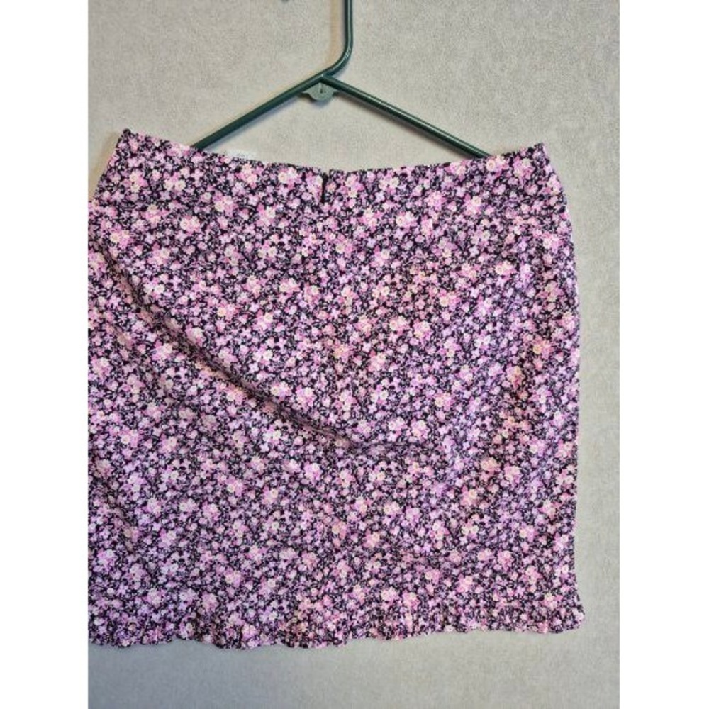 B. Moss Pink Floral Mini Skirt Ruffle Hem Ditsy Print Size Large Vintage Style